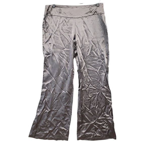 Wet Seal Pants - Vintage Wet Seal Mimi Chica Silver Satin Wide Leg Pants Y2K Size 13 Party Glam